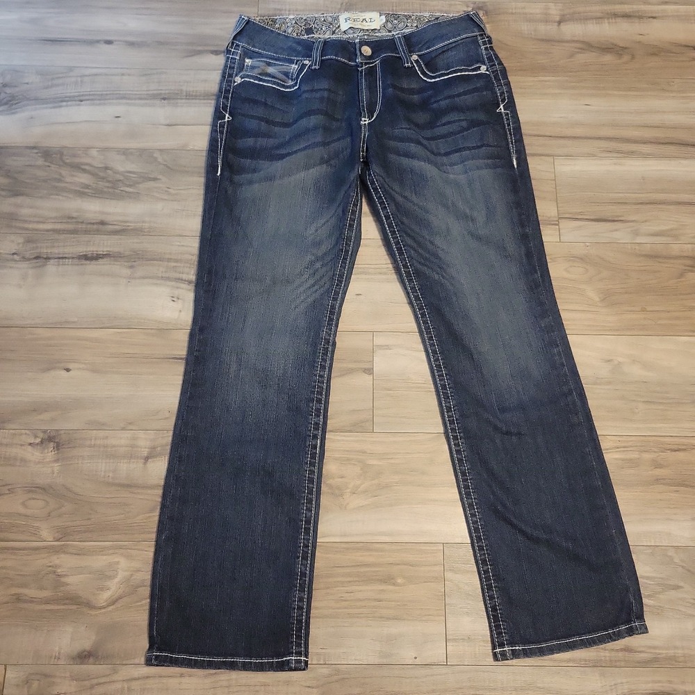 Ariat R.E.A.L. Dresen Jeans Womens 32 Blue Straight Denim Western Riding Stretch